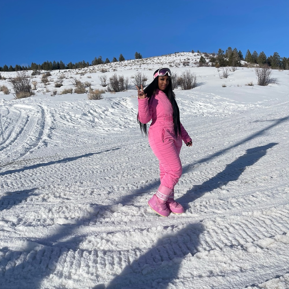 Pink ski suit onsie